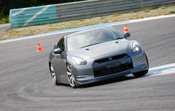 Silver, sportcar, track, R35, Nissan GTR