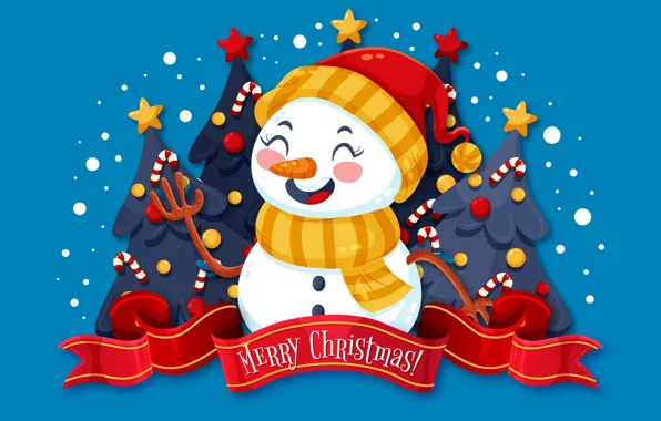 Forest, stars, snow, smile, the inscription, graphics, scarf, Christmas