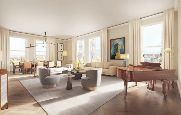 Design, style, interior, piano, New York, megapolis, living room, dining room