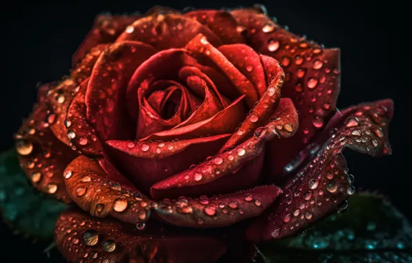Flower, drops, macro, flowers, rose, roses, petals, red