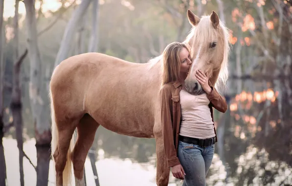 Girl, nature, horse