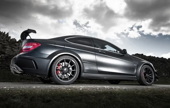 Road, the sky, black, coupe, Mercedes-Benz, Mercedes, rear view, AMG