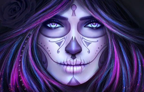 Picture eyes, look, girl, face, death, hair, skull, makeup