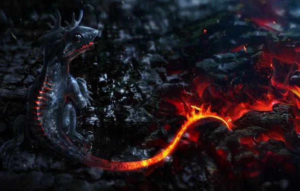 Picture fire, the volcano, fire, fantasy, dragon, volcano, little dragon