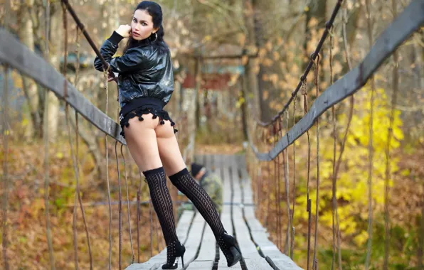Girl, bridge, fisherman