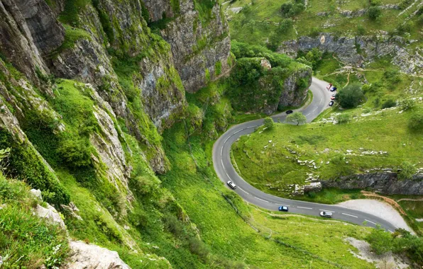 Road, rocks, England, Somerset, Cheddar gorge