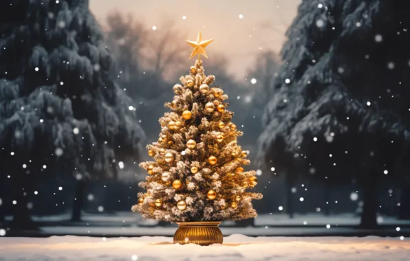 Winter, snow, decoration, background, balls, tree, New Year, Christmas