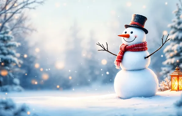 Winter, snow, decoration, Christmas, New year, snowman, happy, Christmas