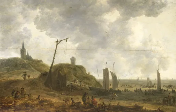 Picture landscape, oil, picture, 1670, Adriaen van der Kabel, Adriaen van der cable, The beach in …