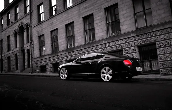 Auto, Bentley, Continental, Black, The city, Machine, Building, Side view