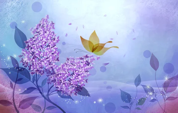 Flowers, abstraction, butterfly, vector, lilac, postcard