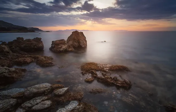 Picture the sky, stones, shore, coast, Greece