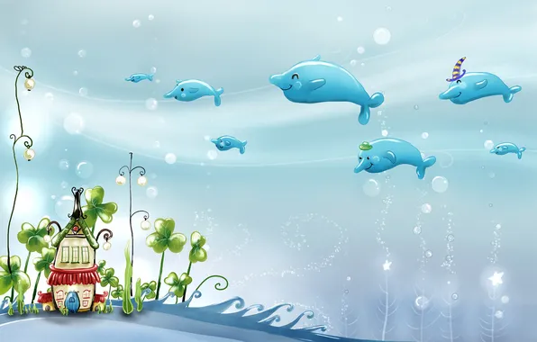 Fish, figure, house, underwater world