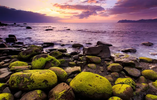 Sea, sunset, stones