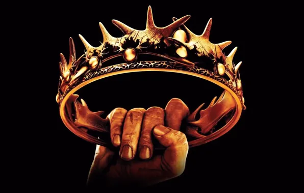 Gold, Wallpaper, figure, hand, spikes, black background, Game Of Thrones, Crown