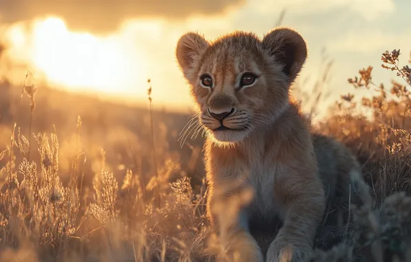 Field, look, the sun, Leo, face, lion, AI art, neural network