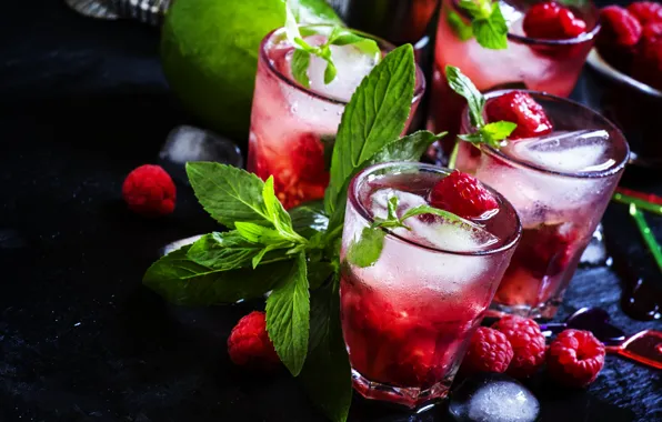 Cocktail, Drink, Raspberry, Mint
