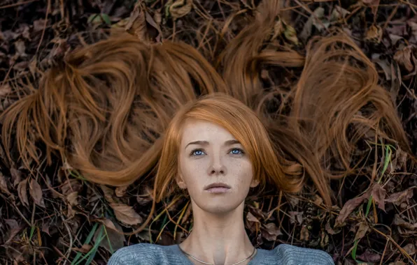 Leaves, hair, freckles, Lisa, Elizabeth