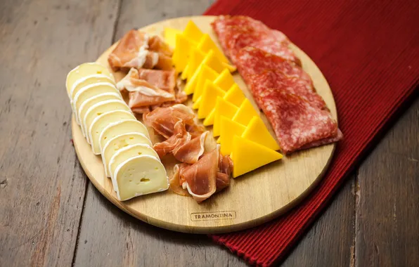 Cheese, meat, Board, sausage, cutting