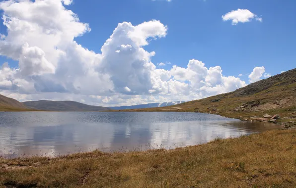 Clouds, orange, lake, reflection, travel, blue, Russia, Altay