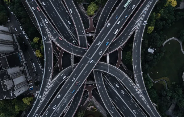 Picture road, roads, landscapes, streets, tangled, height, aerial view, road junction