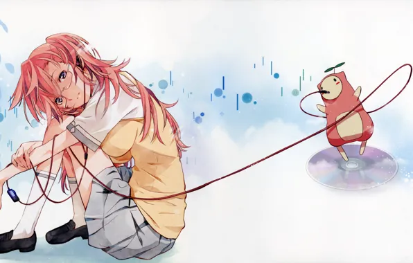 Being, glasses, player, disk, school uniform, cord, pink hair, Ano Natsu de Matteru