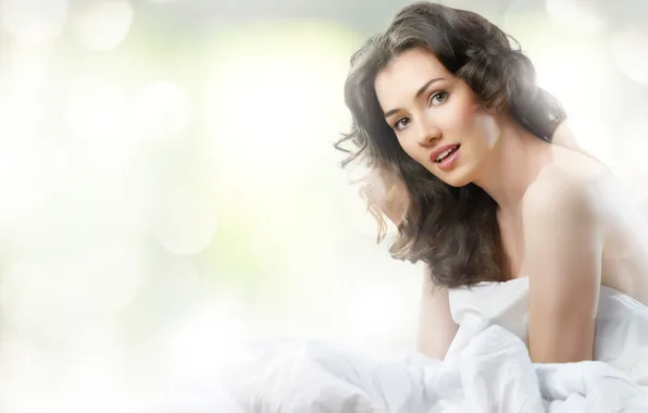 Look, girl, brown hair, bokeh