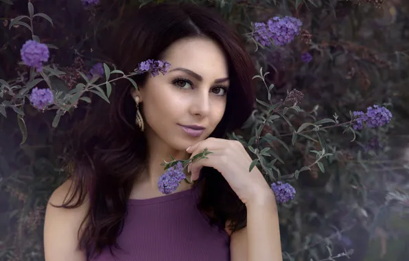 Look, girl, flowers, face, portrait, makeup, the bushes, Tanya Markova