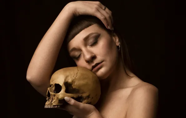 Girl, skull, portrait, Iris