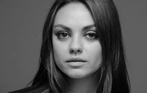 Look, close-up, portrait, actress, black and white, beauty, Mila Kunis, Mila Kunis