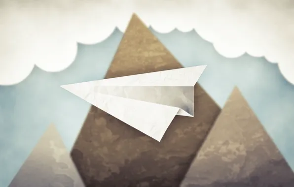 Picture the sky, clouds, mountains, minimalism, paper plane