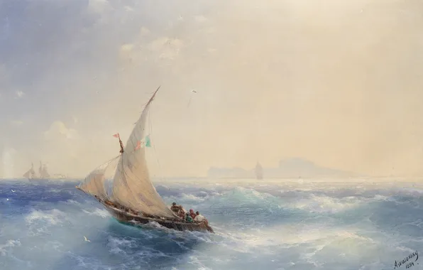 Boat, picture, sail, seascape, Ivan Aivazovsky, 1894, Departure from Ischia