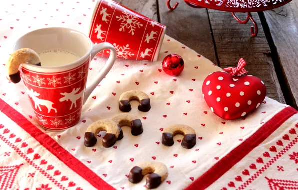 Picture heart, the ball, food, New Year, milk, cookies, Christmas, Christmas