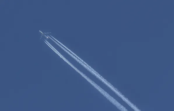 The sky, blue, smoke, trail, the plane