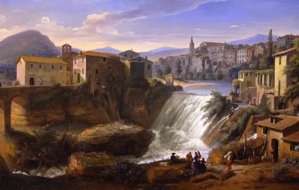 Water, the city, picture, painting, painting, Caspar van Wittell, Tivoli, The old waterfall of the …