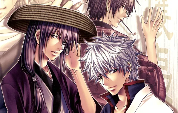 Tube, hat, gesture, art, gintama, sakata gintoki, Gintama, takasugi shinsuke