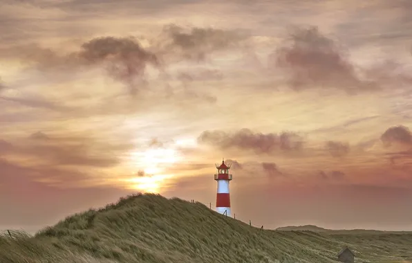 Landscape, sunset, lighthouse