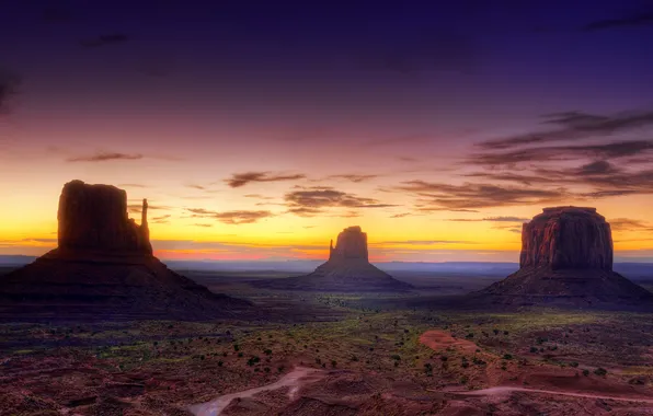 Clouds, dawn, desert, USA, Utah, monument valley, Sandstone