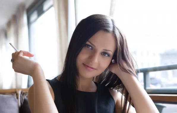 Girl, smile, model, brunette, cigarette, Wallpaper, women, brunett