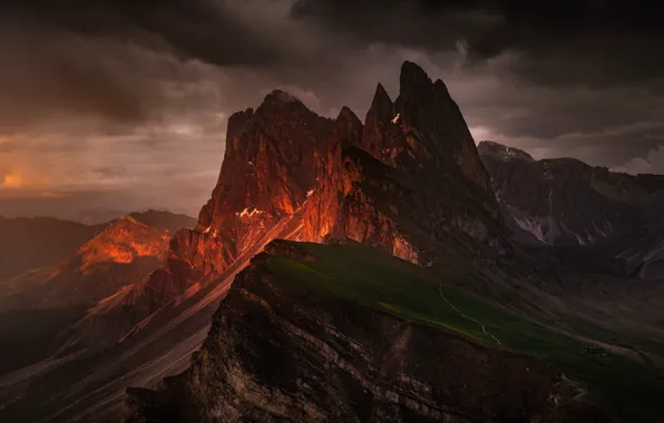 Mountains, clouds, the evening, slope, Alps, The Dolomites