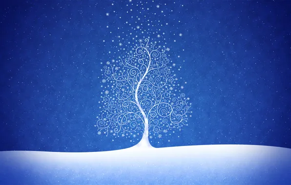 Snow, blue, tree, new year
