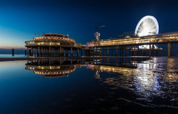 Picture sea, night, shore, Scheveningen