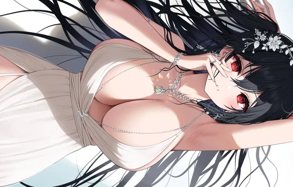 Picture girl, sexy, cleavage, long hair, dress, boobs, anime, beautiful