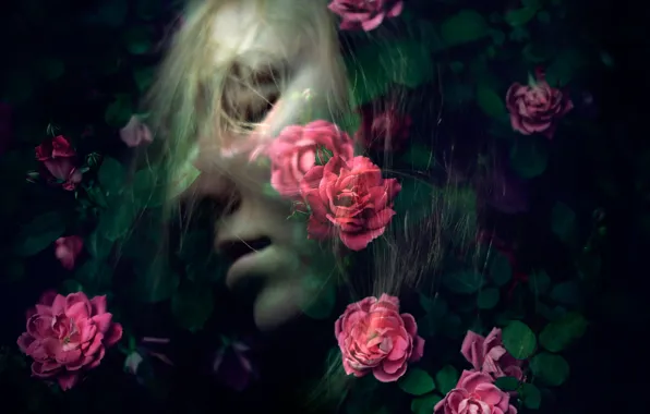 Picture girl, buds, Lost in the flowers
