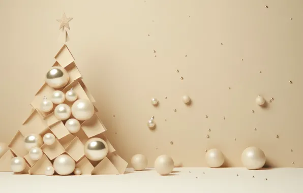 Balls, toys, Christmas, New year, herringbone, Christmas decorations, beige background, AI art