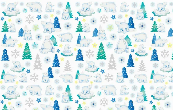 Snowflakes, background, holiday, new year, texture, bear, herringbone, stars