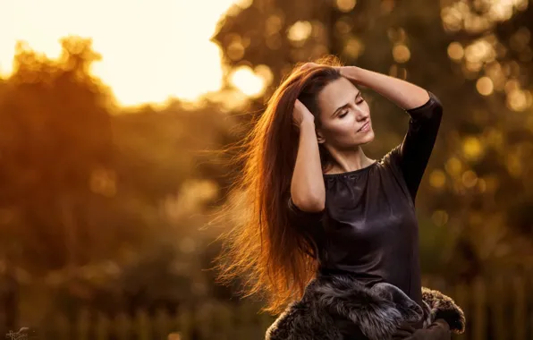 Picture long hair, nature, women, bokeh, sunlight