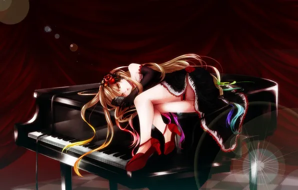 Picture flower, girl, piano, art, lies, vocaloid, mayu, most blind