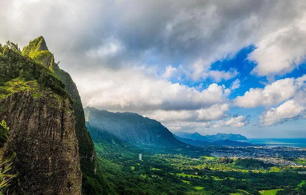 Sea, mountains, nature, view, panorama