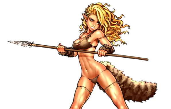 Chest, look, girl, feet, hair, elf, body, blonde